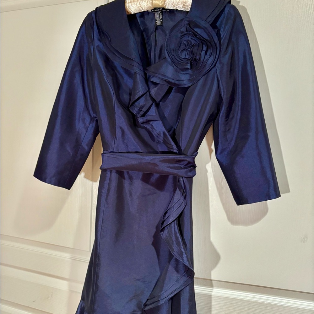 JS Boutique Midnight Blue Dress with Sculpted 3D floral